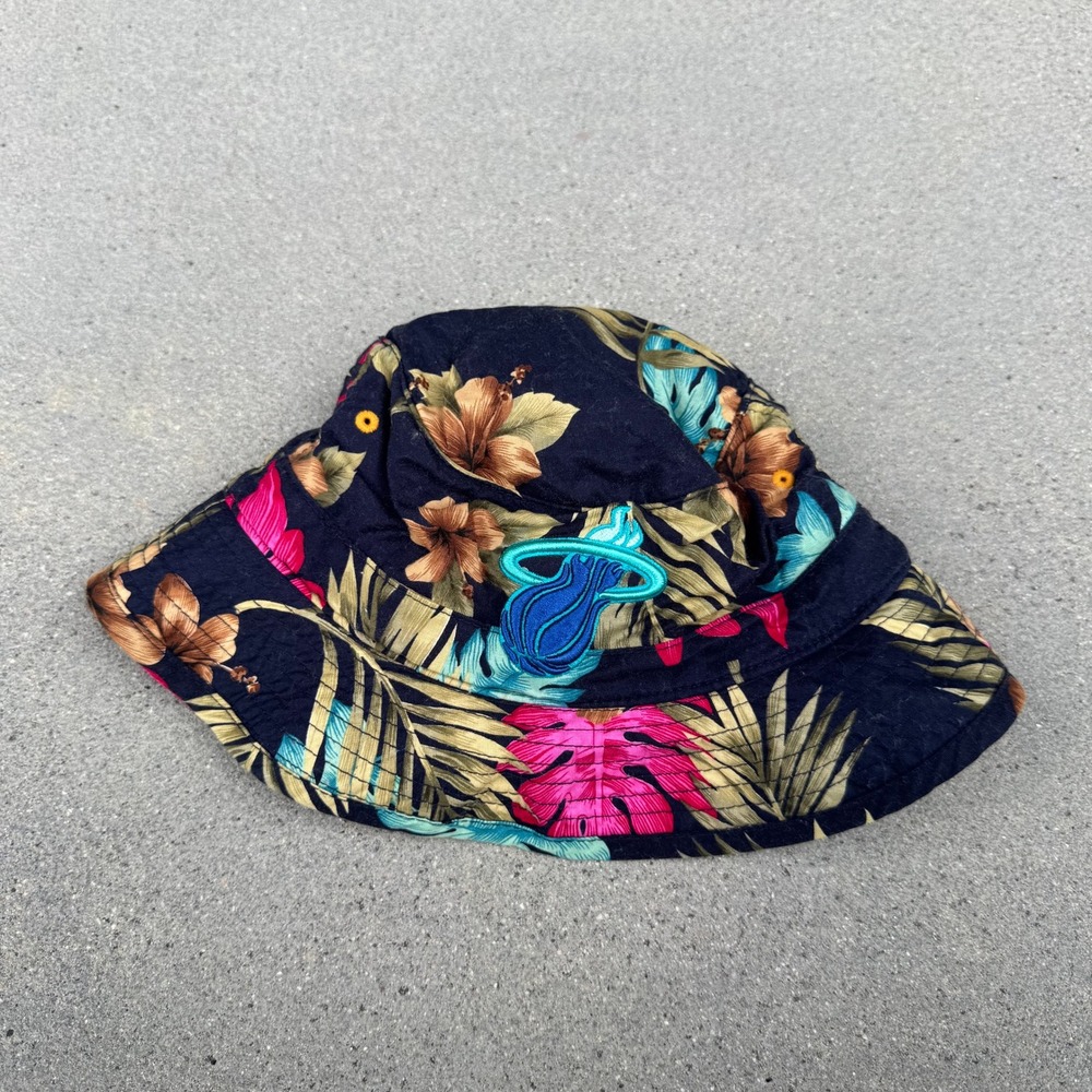 Mitchell & Ness Miami Heat Bucket Hat Mens SM Floral Tropical NBA Black Teal Red